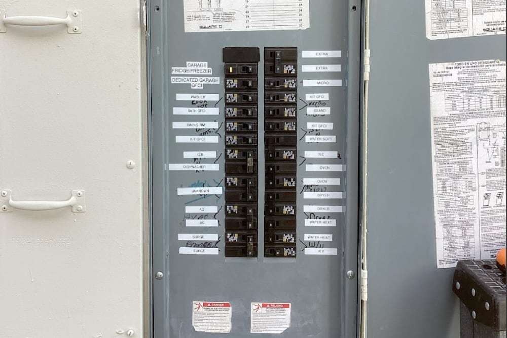 Labeled breaker panel with fresh wire run