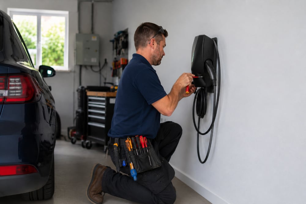 Electrician installing an electric vehicle charger in Memphis